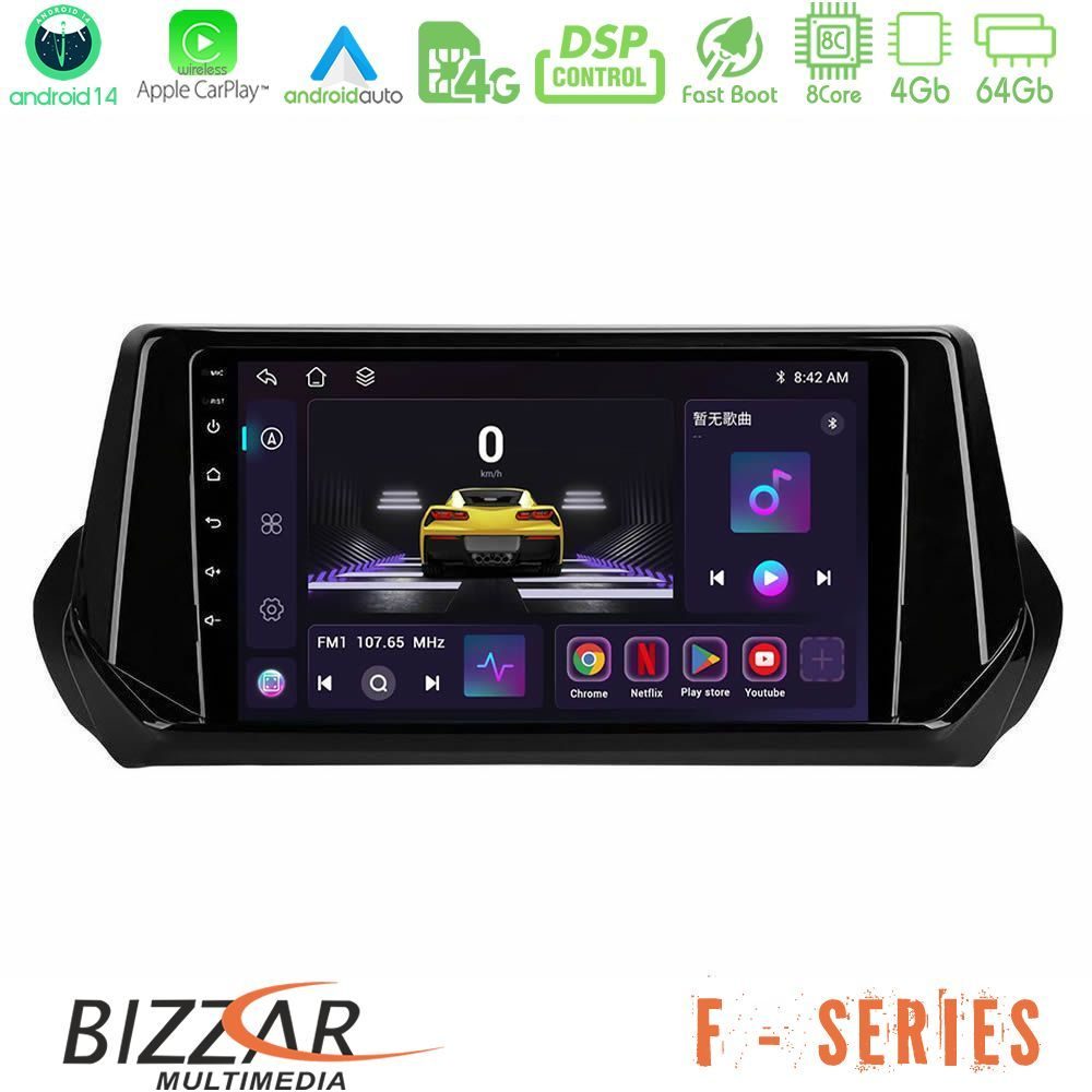 Bizzar F Series 8Core Android14 4+64GB Peugeot 208 2019-2023 Navigation Multimedia Tablet 9" Με Carplay & Android Auto
