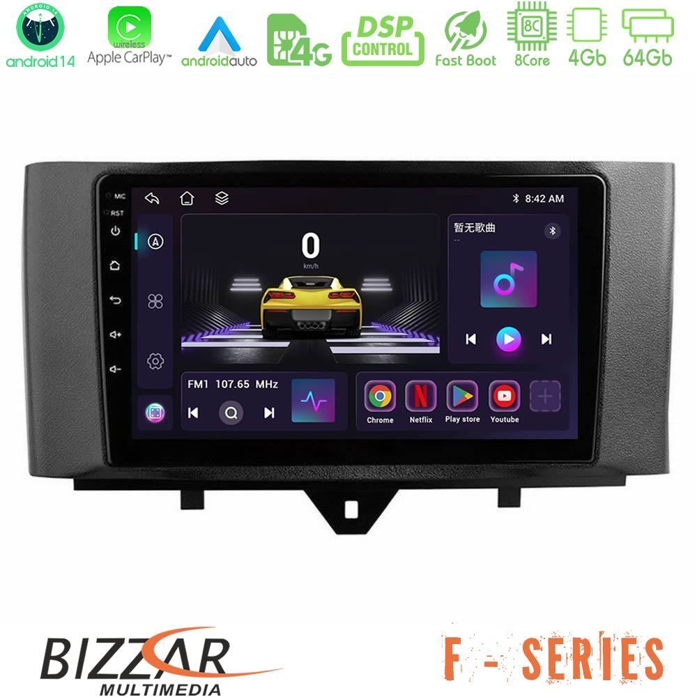 Bizzar F Series 8Core Android14 4+64GB  Smart 451 Facelift Navigation Multimedia Tablet 9" Με Carplay & Android Auto