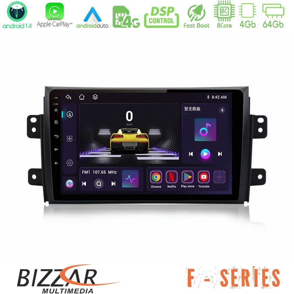 Bizzar F Series 8Core Android14 4+64GB  Suzuki SX4 2006-2014 Fiat Sedici 2006-2014 Navigation Multimedia Tablet 9" Με Carplay & Android Auto