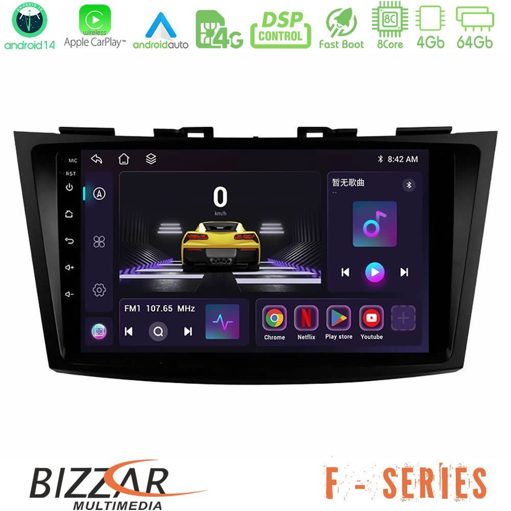 Bizzar F Series 8Core Android14 4+64GB  Suzuki Swift 2011-2016 Navigation Multimedia Tablet 9" Με Carplay & Android Auto