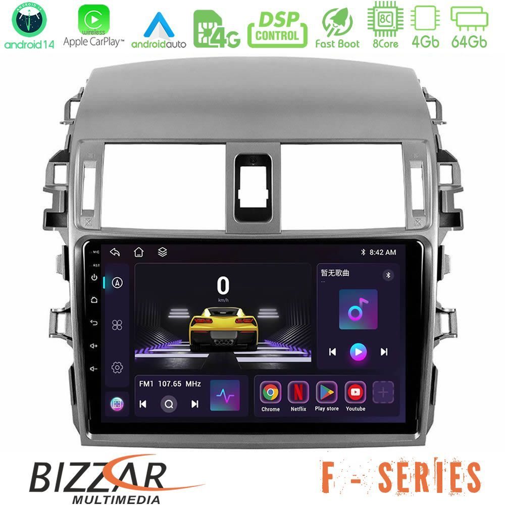 Bizzar F Series 8Core Android14 4+64GB  Toyota Corolla 2008-2010 Navigation Multimedia Tablet 9" Με Carplay & Android Auto