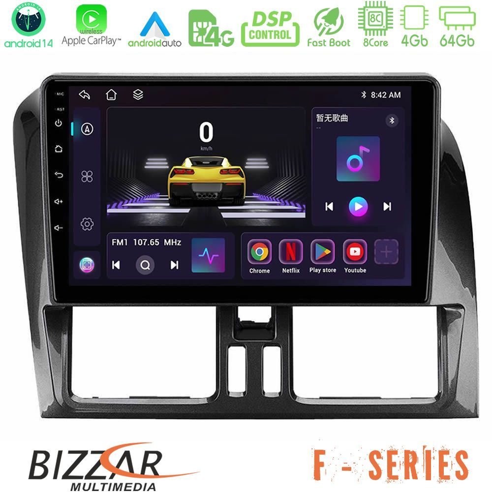 Bizzar F Series 8Core Android14 4+64GB  Volvo XC60 2009-2012 Navigation Multimedia Tablet 9" Με Carplay & Android Auto