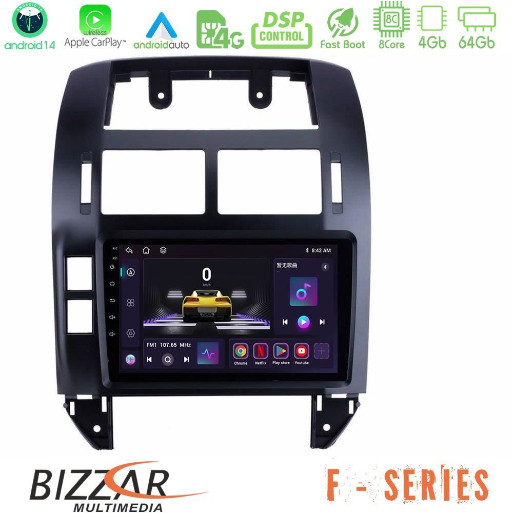 Bizzar F Series 8Core Android14 4+64GB  VW Polo 2002-2009 Navigation Multimedia Tablet 9" Με Carplay & Android Auto