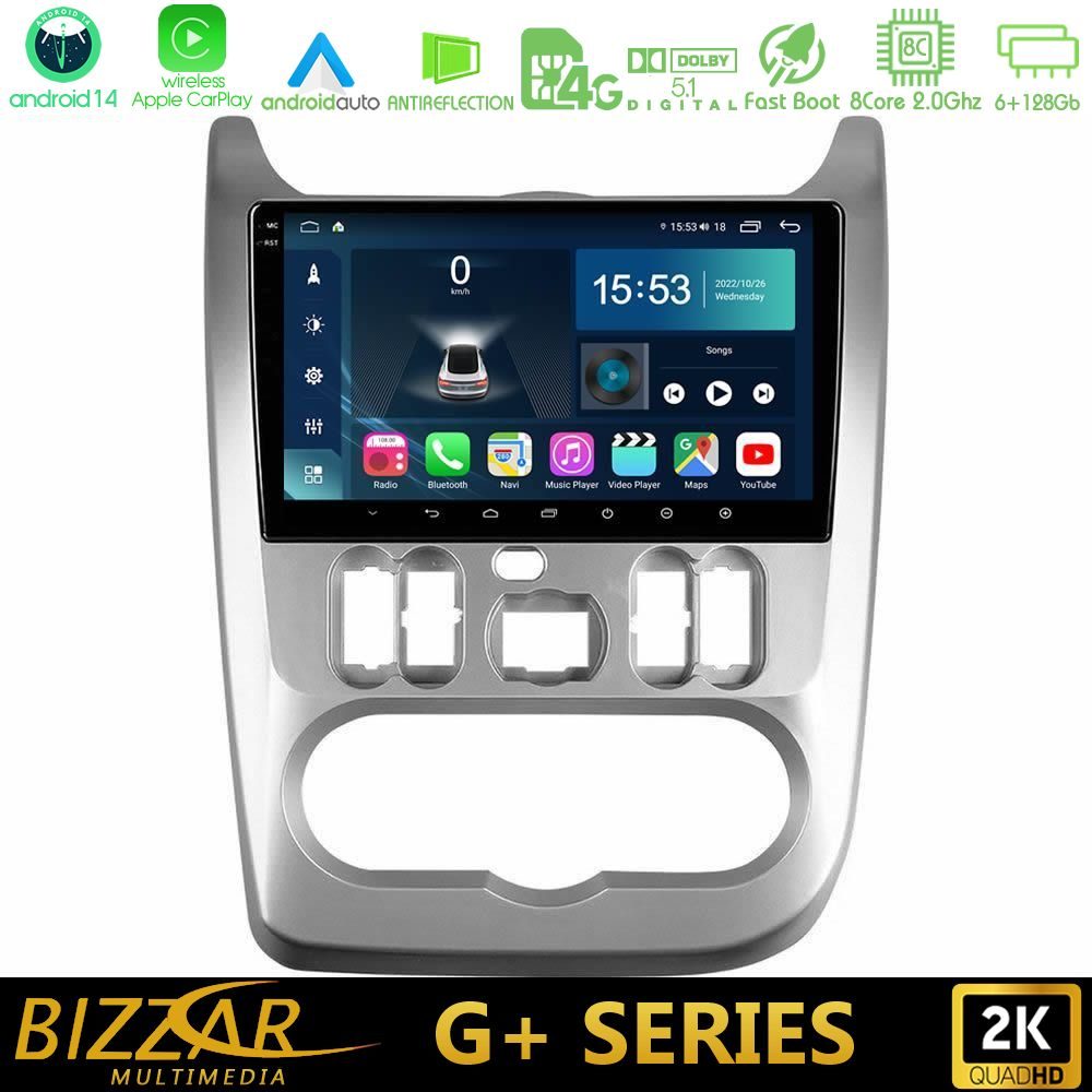 Bizzar G+ Series Dacia Duster/Sandero/Logan 8core Android14 6+128GB Navigation Multimedia Tablet 9"