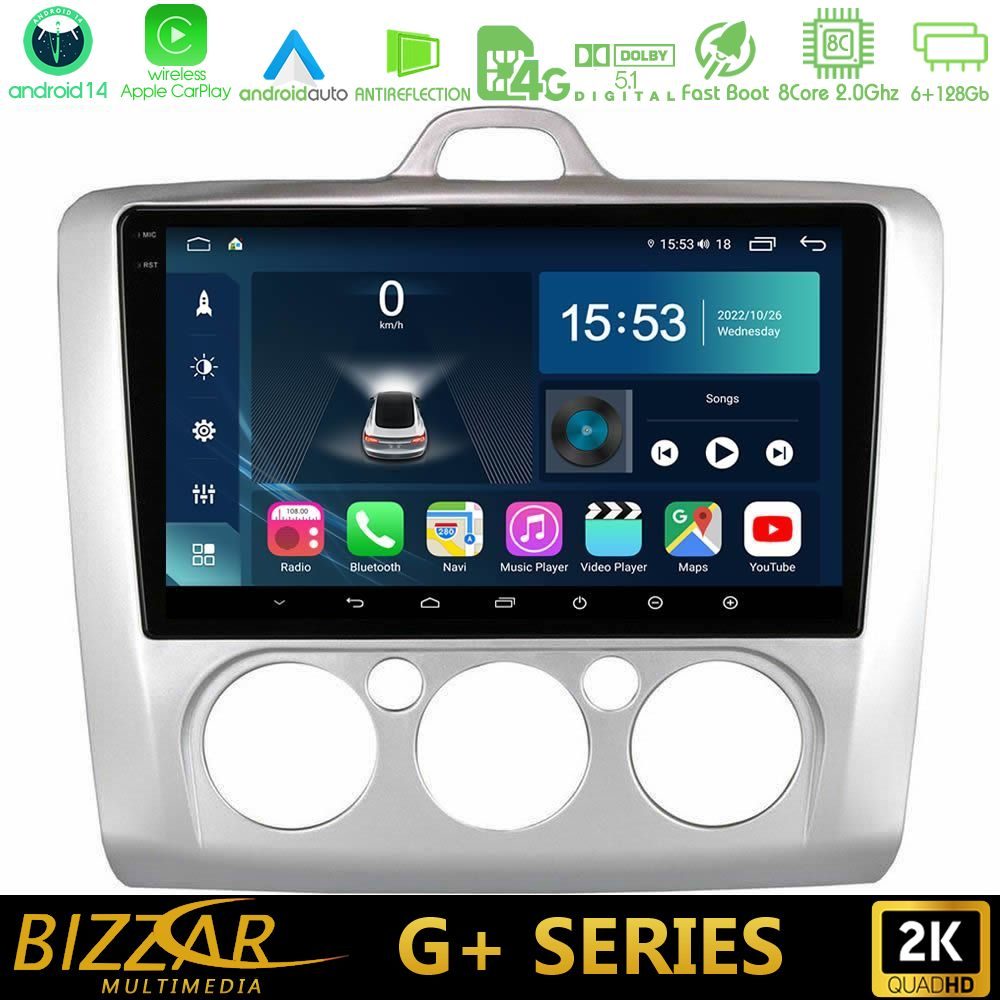Bizzar G+ Series Ford Focus Manual AC 8core Android14 6+128GB Navigation Multimedia 9"
