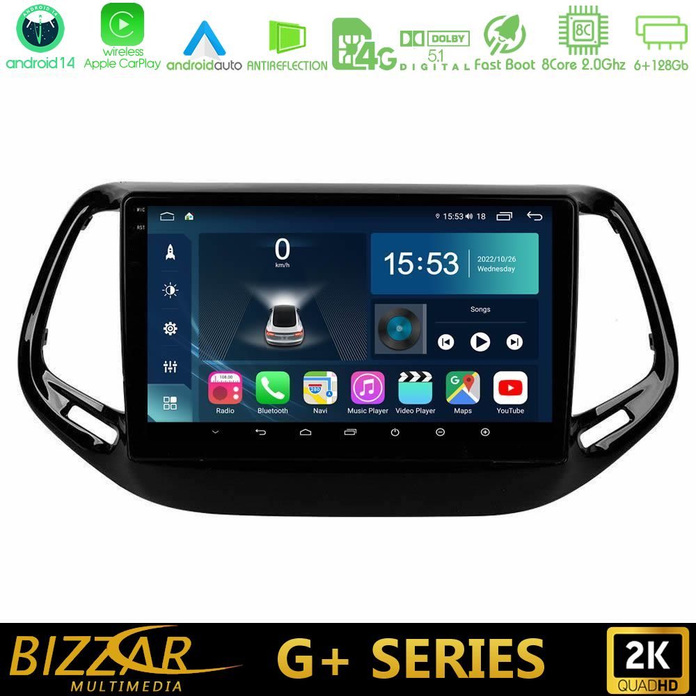 Bizzar G+ Series Jeep Compass 2017> 8core Android14 6+128GB Navigation Multimedia Tablet 10"