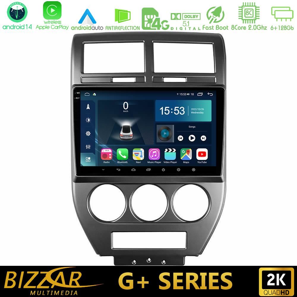 Bizzar G+ Series Jeep Compass/Patriot 2007-2009 8core Android14 6+128GB Navigation Multimedia Tablet 10"