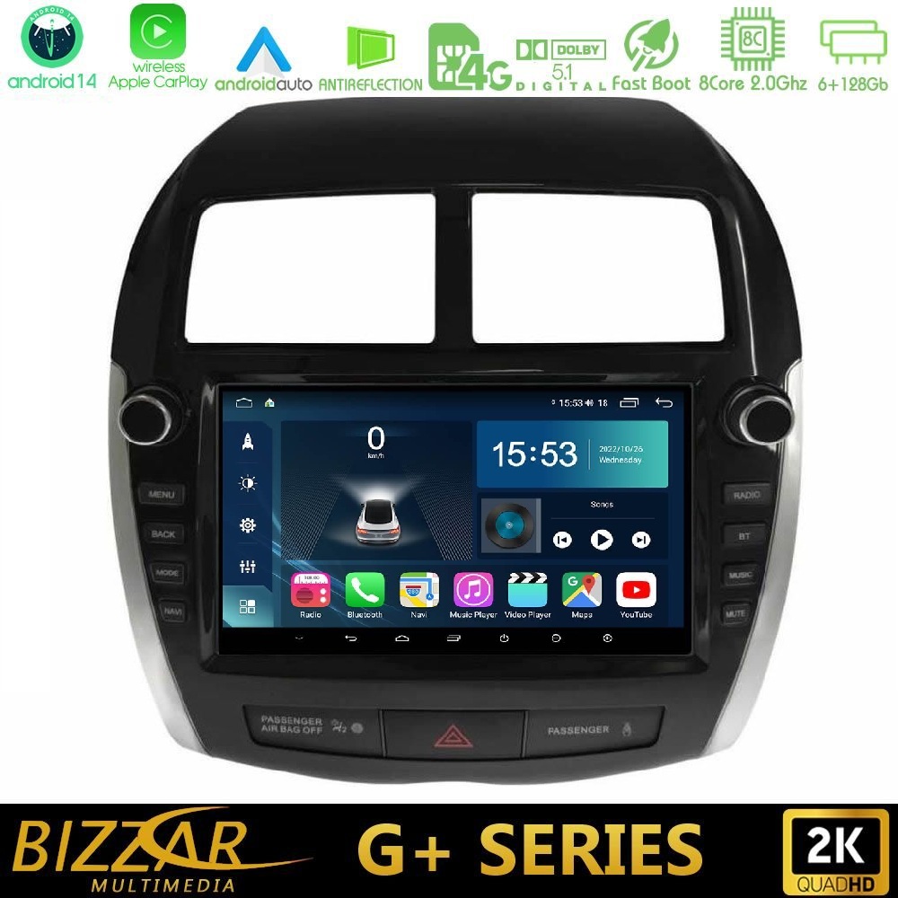 Bizzar G+ Series Mitsubishi ASX 2013-2018 8core Android14 6+128GB Navigation Multimedia Tablet 9" (Oem Look)