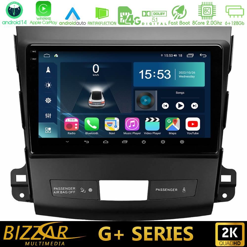Bizzar G+ Series Mitsubishi Outlander/Citroen C-Crosser/Peugeot 4007 8core Android14 6+128GB Navigation Multimedia Tablet 9"