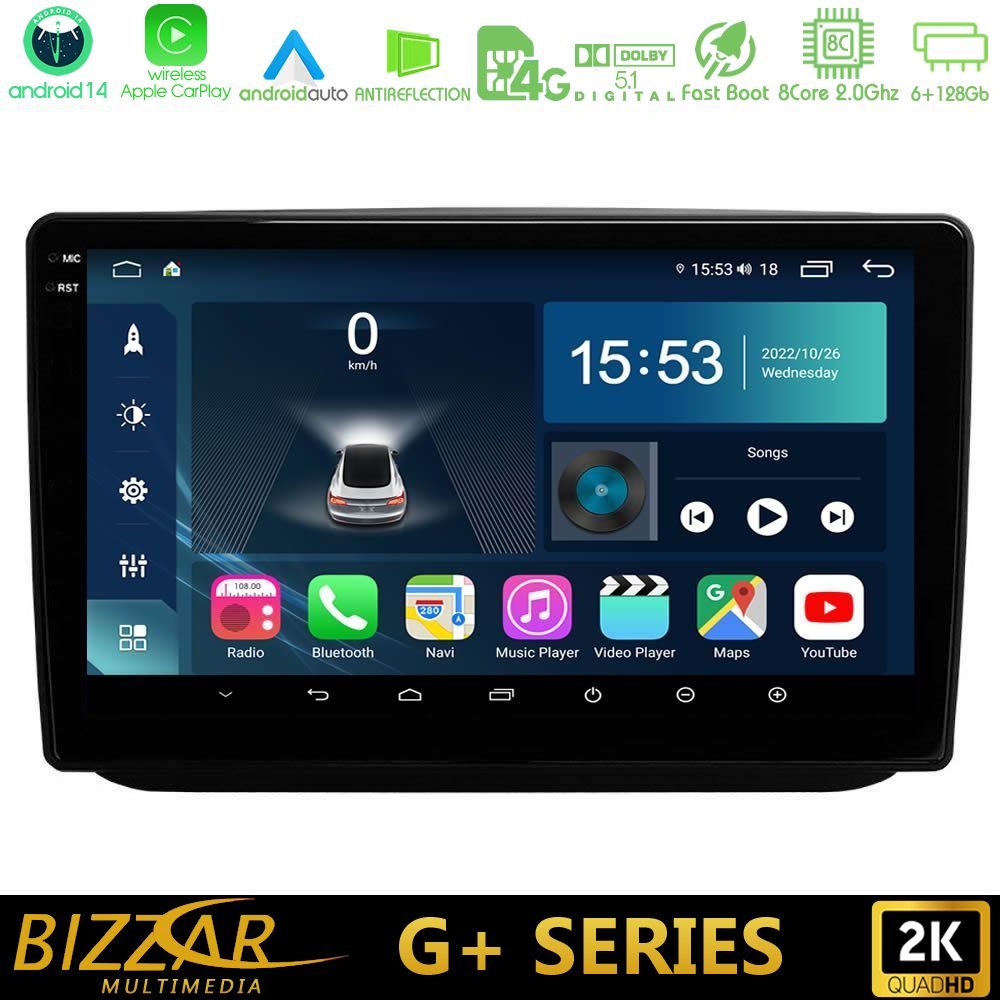 Bizzar G+ Series Skoda Fabia 2007-2014 8core Android14 6+128GB Navigation Multimedia Tablet 10"