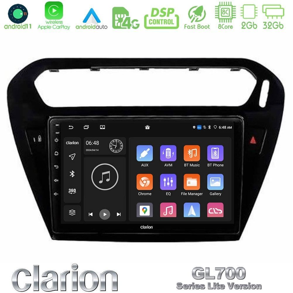 Clarion GL700 Lite Series 8Core Android11 2+32GB Citroen C-Elysee / Peugeot 301 Navigation Multimedia Tablet 9" Με Carplay & Android Auto