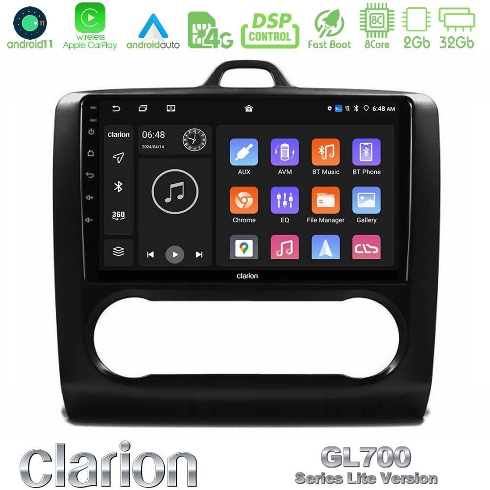Clarion GL700 Lite Series 8Core Android11 2+32GB Ford Focus Auto AC Navigation Multimedia Tablet 9" Με Carplay & Android Auto