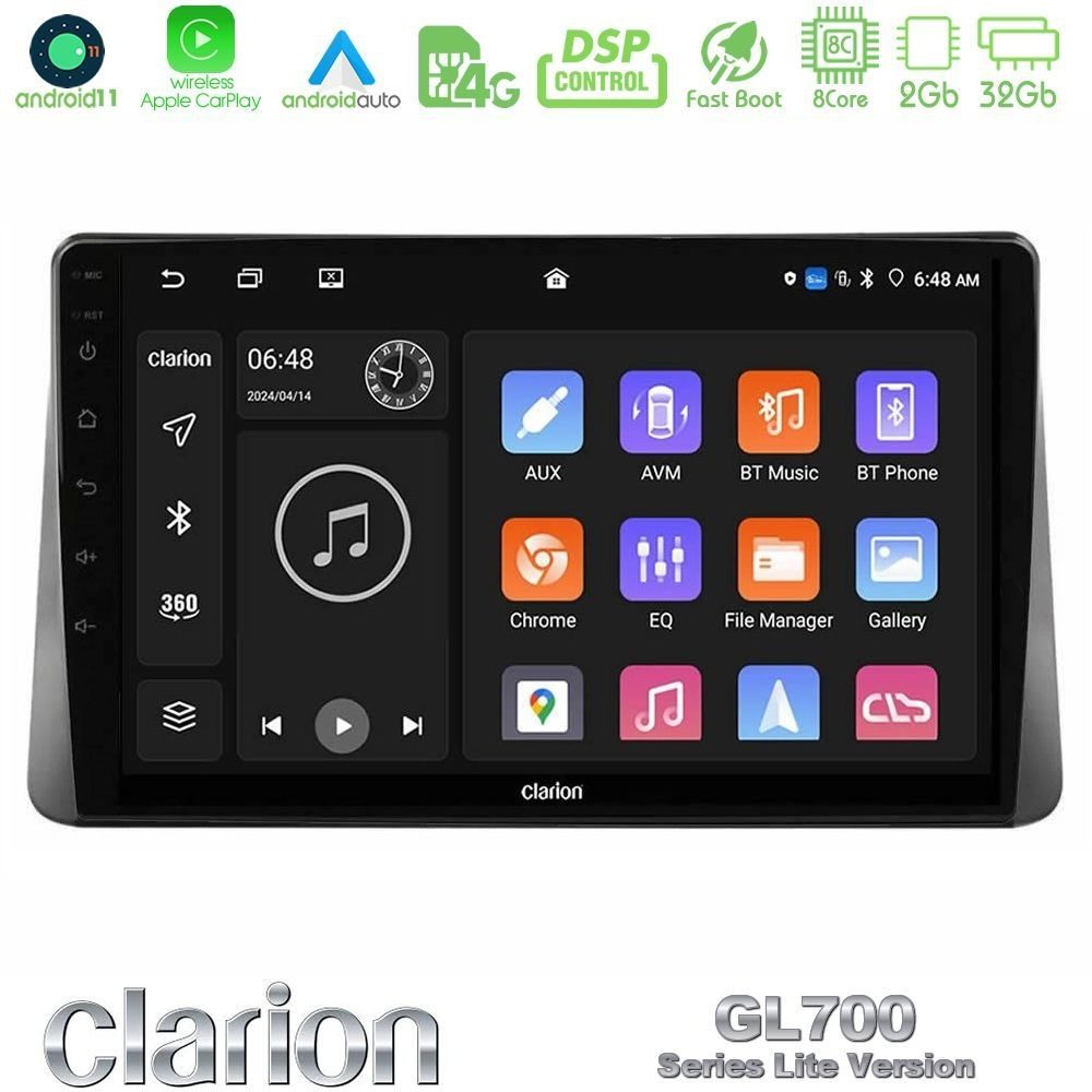 Clarion GL700 Lite Series 8Core Android11 2+32GB Ford Focus 2019-> Navigation Multimedia Tablet 9" Με Carplay & Android Auto
