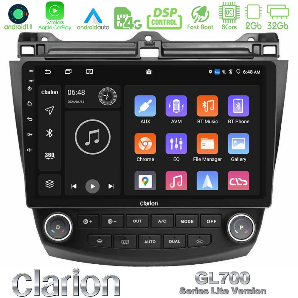 Clarion GL700 Lite Series 8Core Android11 2+32GB Honda Accord 2002-2008 Navigation Multimedia Tablet 10" Με Carplay & Android Auto