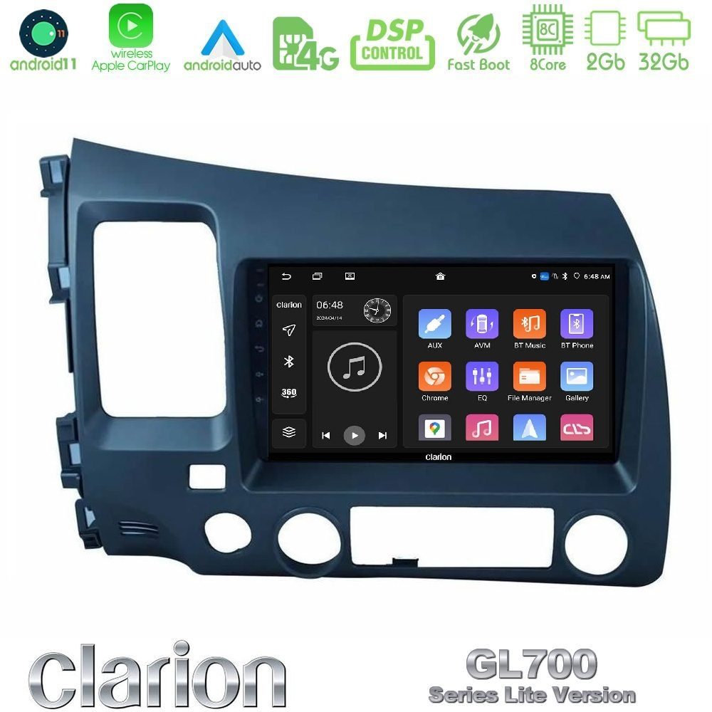 Clarion GL700 Lite Series 8Core Android11 2+32GB Honda Civic 2006-2011 Navigation Multimedia Tablet 9" Με Carplay & Android Auto