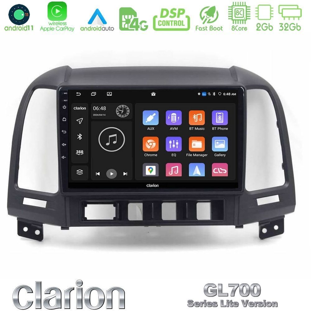Clarion GL700 Lite Series 8Core Android11 2+32GB Hyundai Santa Fe 2006-2013 Navigation Multimedia Tablet 9" Με Carplay & Android Auto