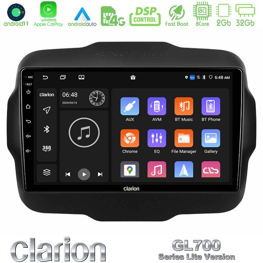 Clarion GL700 Lite Series 8Core Android11 2+32GB Jeep Renegade 2015-2019 Navigation Multimedia Tablet 9" Με Carplay & Android Auto