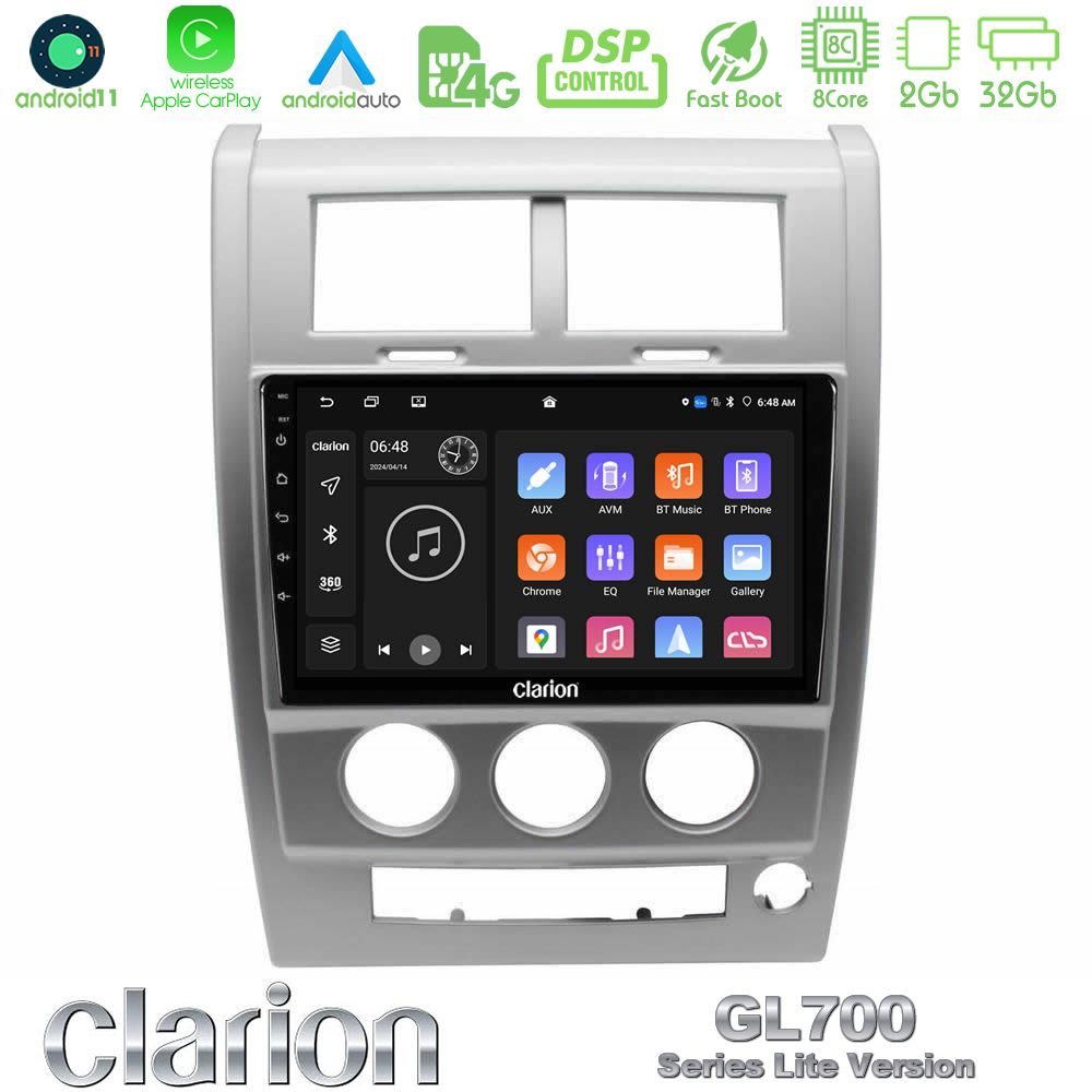Clarion GL700 Lite Series 8Core Android11 2+32GB Jeep Cherokee (KK) 2008-2012 Navigation Multimedia Tablet 10" Με Carplay & Android Auto