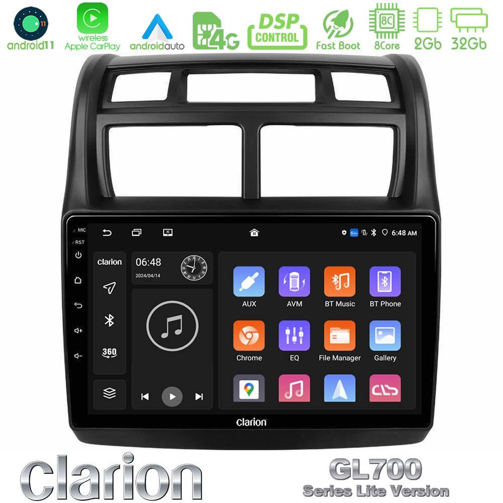 Clarion GL700 Lite Series 8Core Android11 2+32GB Kia Sportage 2008-2011 Navigation Multimedia Tablet 9" Με Carplay & Android Auto