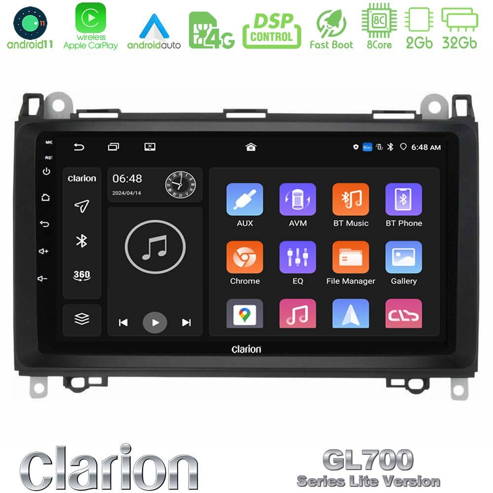Clarion GL700 Lite Series 8Core Android11 2+32GB Mercedes A/B/Vito/Sprinter Class Navigation Multimedia Tablet 9" Με Carplay & Android Auto