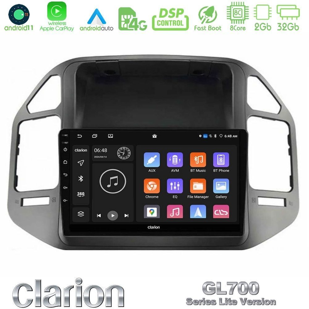 Clarion GL700 Lite Series 8Core Android11 2+32GB Mitsubishi Pajero 2002-2006 Navigation Multimedia Tablet 9" Με Carplay & Android Auto