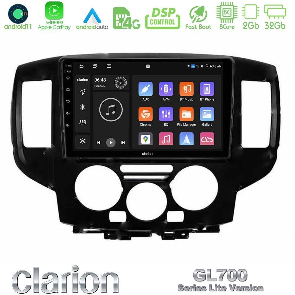Clarion GL700 Lite Series 8Core Android11 2+32GB Nissan NV200 2009 – 2019 Navigation Multimedia Tablet 9" Με Carplay & Android Auto (Μαύρο)