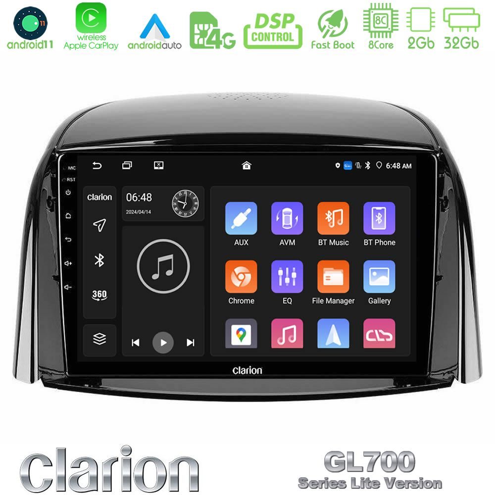 Clarion GL700 Lite Series 8Core Android11 2+32GB Renault Koleos 2007-2015 Navigation Multimedia Tablet 9" Με Carplay & Android Auto