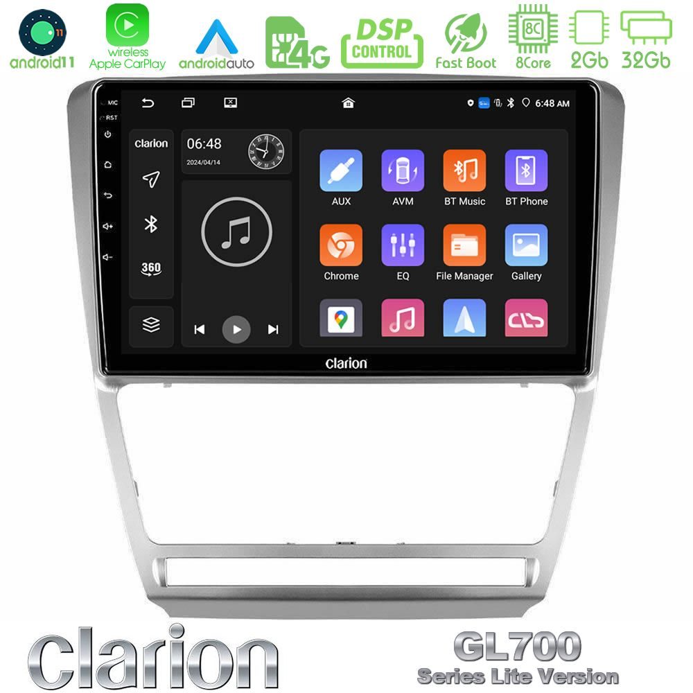 Clarion GL700 Lite Series 8Core Android11 2+32GB Skoda Octavia 5 Navigation Multimedia Tablet 10" Με Carplay & Android Auto
