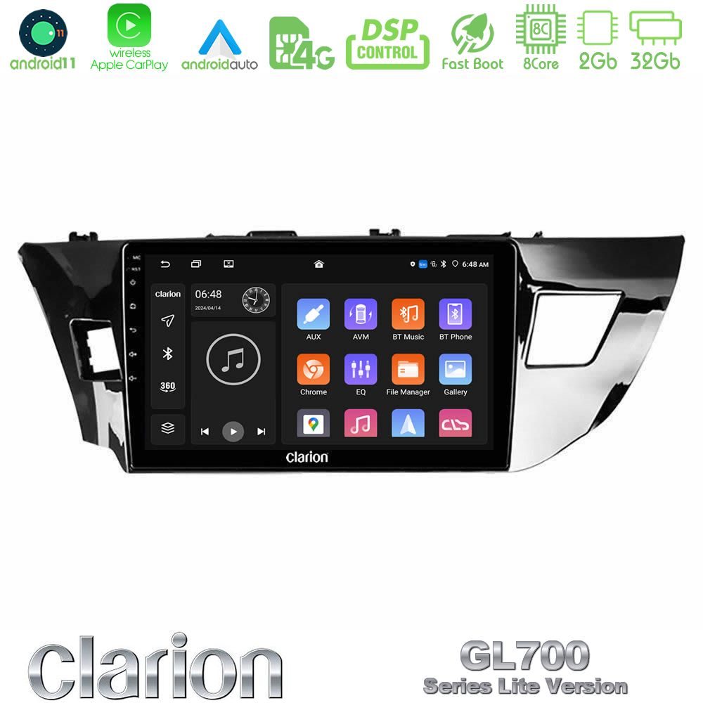 Clarion GL700 Lite Series 8Core Android11 2+32GB Toyota Corolla 2014-2016 Navigation Multimedia Tablet 10" Με Carplay & Android Auto