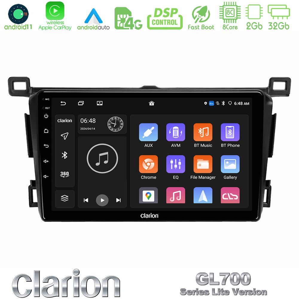 Clarion GL700 Lite Series 8Core Android11 2+32GB Toyota RAV4 2013-2018 Navigation Multimedia Tablet 9" Με Carplay & Android Auto