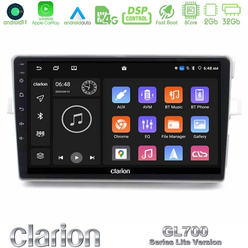 Clarion GL700 Lite Series 8Core Android11 2+32GB Toyota Verso 2009-2018 Navigation Multimedia Tablet 9" Με Carplay & Android Auto