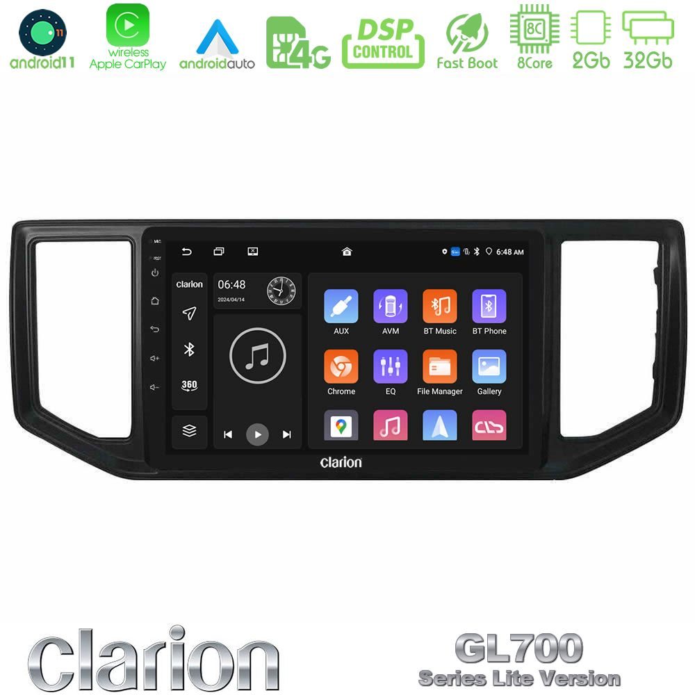 Clarion GL700 Lite Series 8Core Android11 2+32GB VW Amarok 2017-2022 Navigation Multimedia Tablet 9" Με Carplay & Android Auto