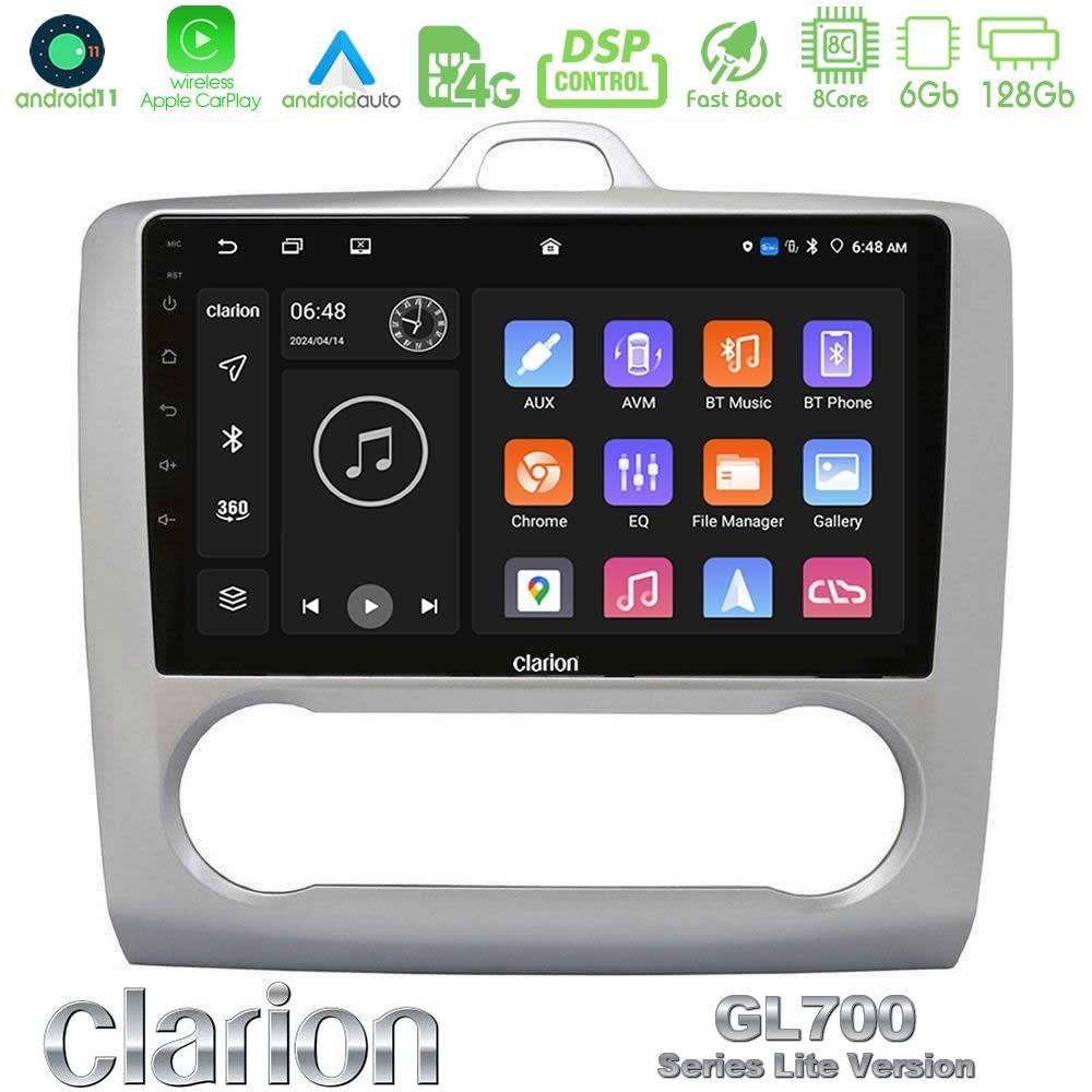 Clarion GL700 Lite Series 8Core Android11 6+128GB Ford Focus Auto AC Navigation Multimedia Tablet 9" Με Carplay & Android Auto