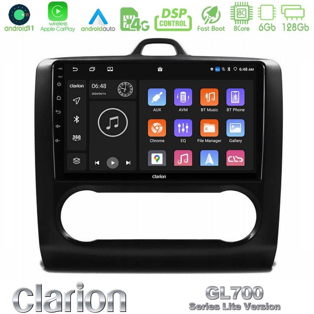 Clarion GL700 Lite Series 8Core Android11 6+128GB Ford Focus Auto AC Navigation Multimedia Tablet 9" Με Carplay & Android Auto