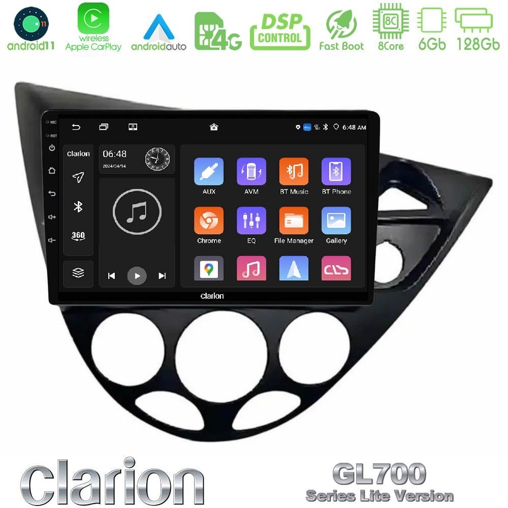 Clarion GL700 Lite Series 8Core Android11 6+128GB Ford Focus 1999-2004 (RHD) Navigation Multimedia Tablet 9" Με Carplay & Android Auto
