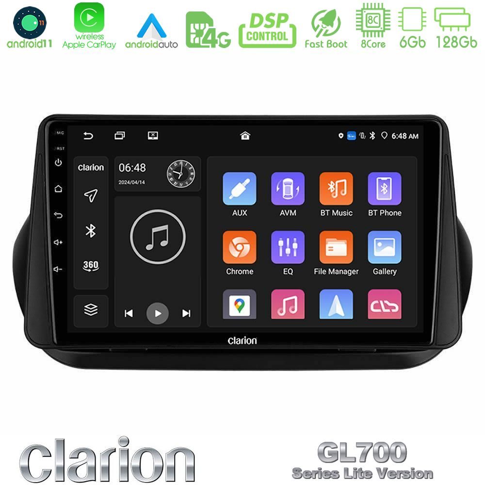 Clarion GL700 Lite Series 8Core Android11 6+128GB Fiat Fiorino/Citroen Nemo/Peugeot Bipper Navigation Multimedia Tablet 10" Με Carplay & Android Auto