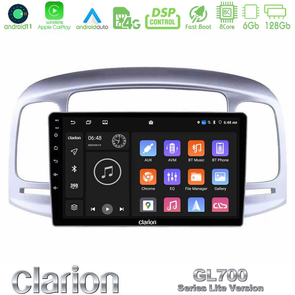 Clarion GL700 Lite Series 8Core Android11 6+128GB Hyundai Accent 2006-2011 Navigation Multimedia Tablet 9" Με Carplay & Android Auto