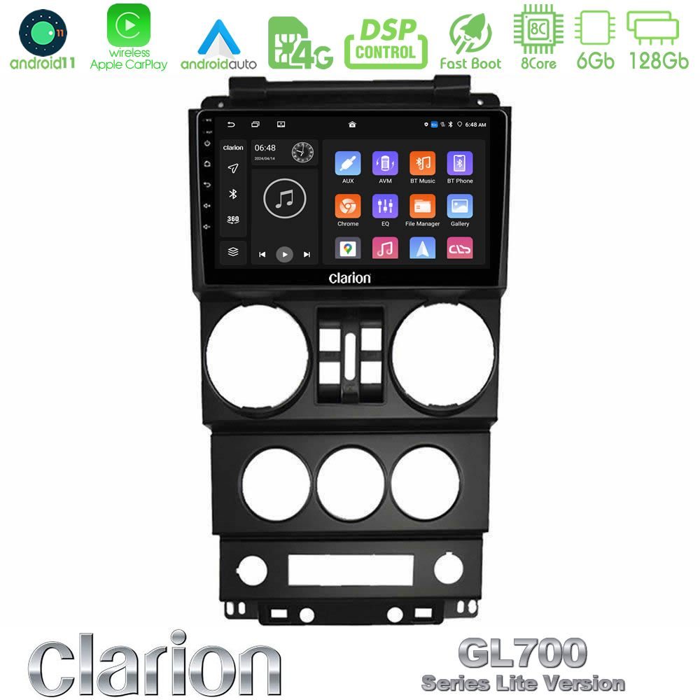 Clarion GL700 Lite Series 8Core Android11 6+128GB Jeep Wrangler 2008-2010 Navigation Multimedia Tablet 9" Με Carplay & Android Auto