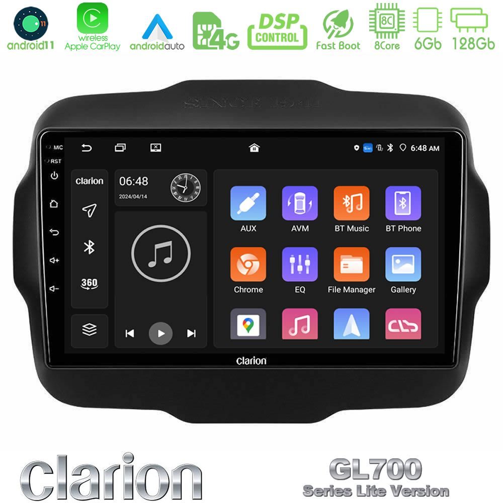 Clarion GL700 Lite Series 8Core Android11 6+128GB Jeep Renegade 2015-2019 Navigation Multimedia Tablet 9" Με Carplay & Android Auto