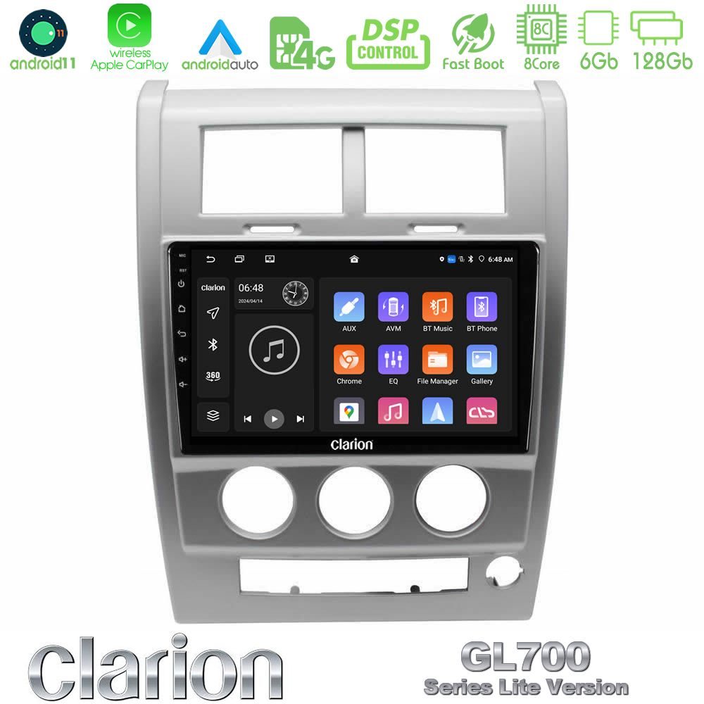 Clarion GL700 Lite Series 8Core Android11 6+128GB Jeep Cherokee (KK) 2008-2012 Navigation Multimedia Tablet 10" Με Carplay & Android Auto