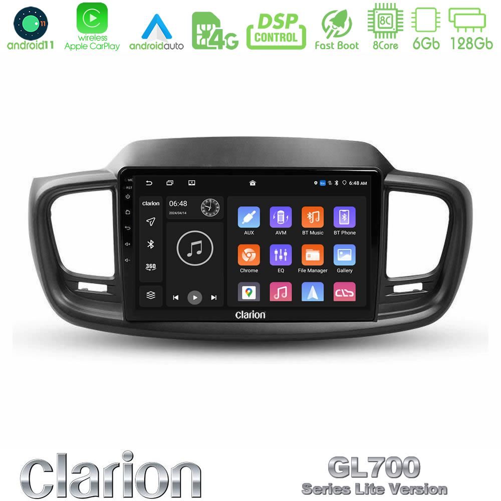 Clarion GL700 Lite Series 8Core Android11 6+128GB Kia Sorento 2018-2021 Navigation Multimedia Tablet 9" Με Carplay & Android Auto
