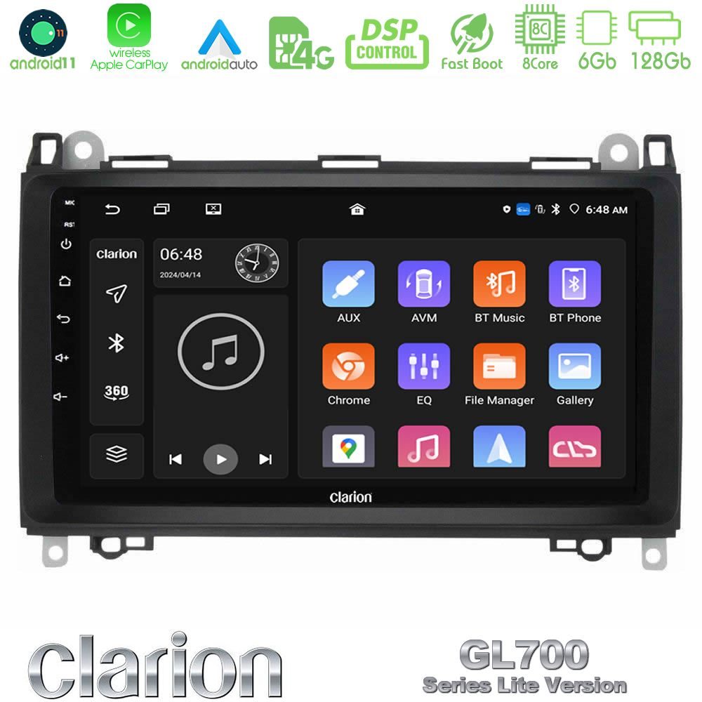 Clarion GL700 Lite Series 8Core Android11 6+128GB Mercedes A/B/Vito/Sprinter Class Navigation Multimedia Tablet 9" Με Carplay & Android Auto