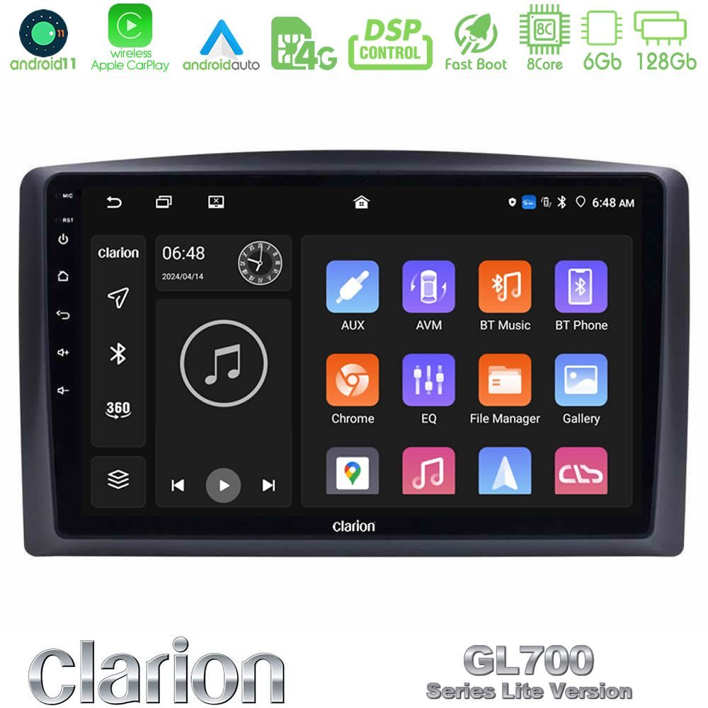 Clarion GL700 Lite Series 8Core Android11 6+128GB Mercedes Vito 2015-2021 Navigation Multimedia Tablet 10" Με Carplay & Android Auto