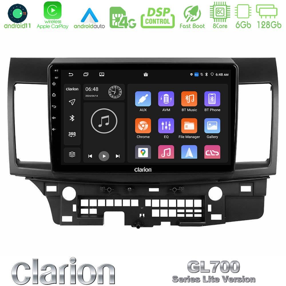 Clarion GL700 Lite Series 8Core Android11 6+128GB Mitsubishi Lancer 2008 – 2015 Navigation Multimedia Tablet 10" Με Carplay & Android Auto