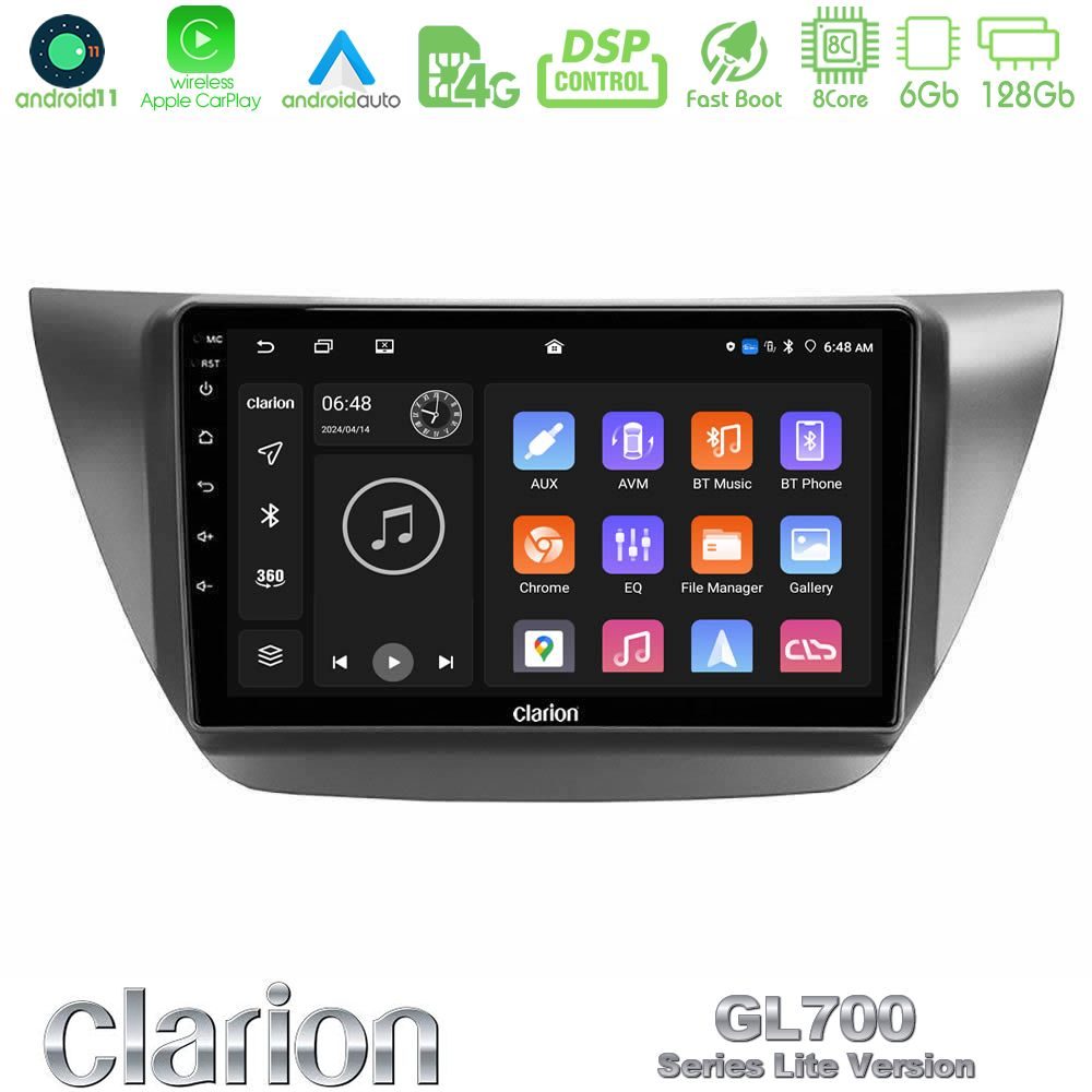 Clarion GL700 Lite Series 8Core Android11 6+128GB Mitsubishi Lancer 2004 – 2008 Navigation Multimedia Tablet 9" Με Carplay & Android Auto