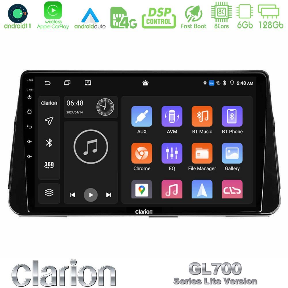 Clarion GL700 Lite Series 8Core Android11 6+128GB Nissan Micra K14 Navigation Multimedia Tablet 9" Με Carplay & Android Auto