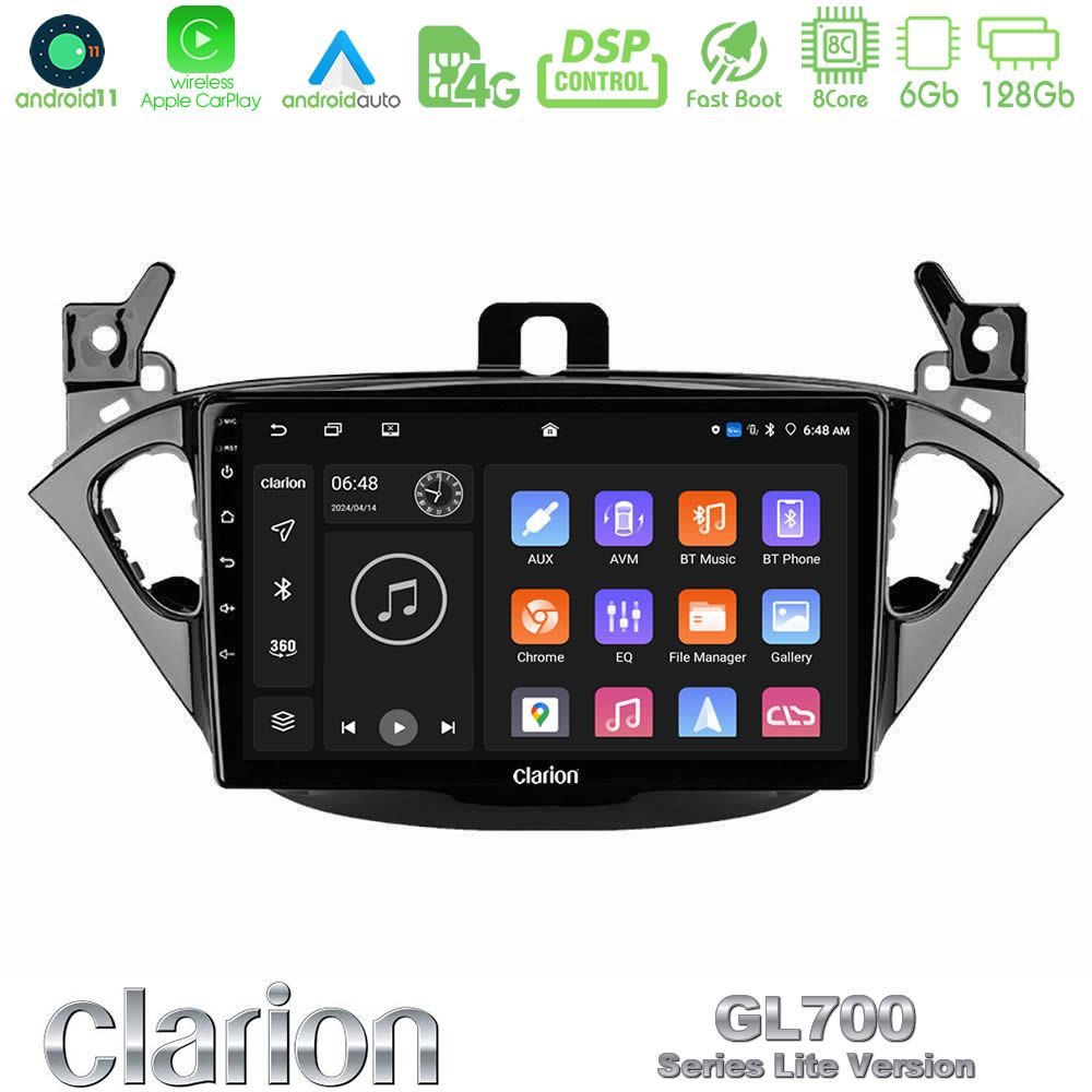 Clarion GL700 Lite Series 8Core Android11 6+128GB Opel Corsa E/Adam Navigation Multimedia Tablet 9" Με Carplay & Android Auto