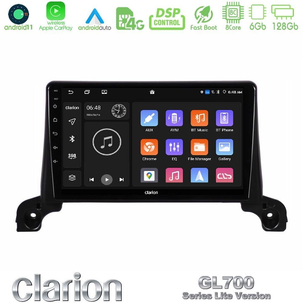 Clarion GL700 Lite Series 8Core Android11 6+128GB Peugeot 3008/5008 2017-2023 Navigation Multimedia Tablet 9" Με Carplay & Android Auto