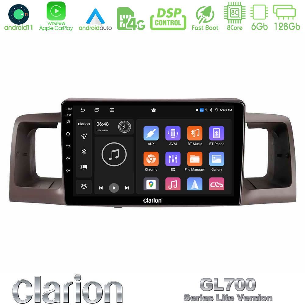 Clarion GL700 Lite Series 8Core Android11 6+128GB Toyota Corolla 2002-2006 Navigation Multimedia Tablet 9" Με Carplay & Android Auto