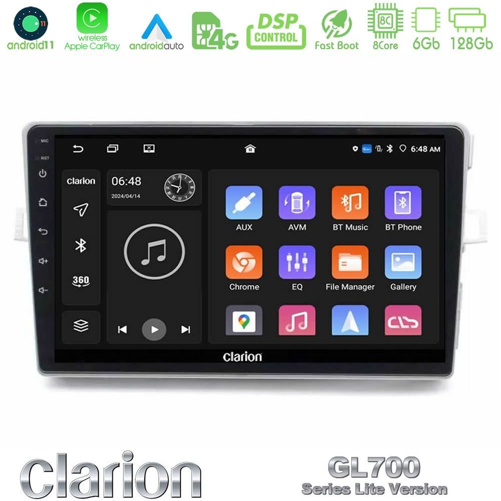 Clarion GL700 Lite Series 8Core Android11 6+128GB Toyota Verso 2009-2018 Navigation Multimedia Tablet 9" Με Carplay & Android Auto